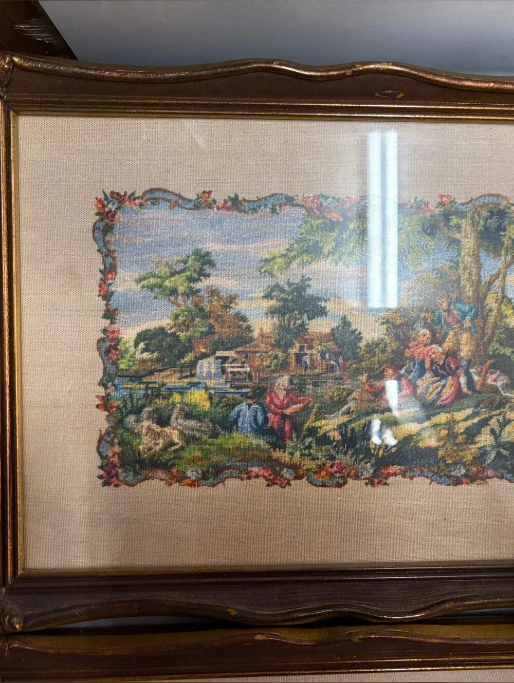 Set of 4 Framed Vintage Tapestry Prints in Gold Frames - Multicolor